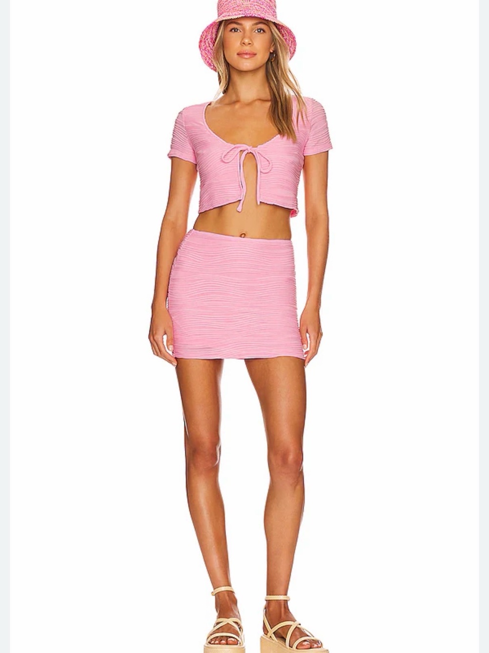 Superdown Pink Ribbed Mini Skirt Set